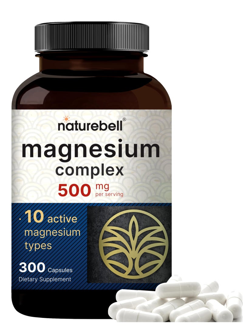 NatureBell Magnesium Complex 500mg – 10-in-1 Magnesium Supplement with Glycinate, Citrate & Malate – 300 Capsules - Image 1